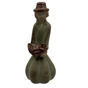 Vintage 70s Handcrafted Pottery Pilgrim Figurine Turkey Thanksgiving Centerpiece